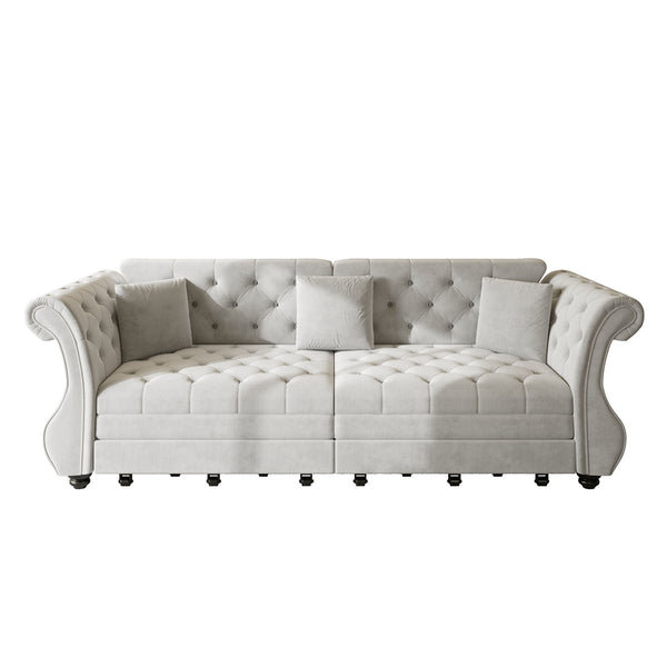 Oversized Chesterfield Pull Out Sofa Bed, Roll Arm Couch With Flower Tufting For Living Room