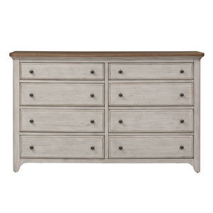 Farmhouse Reimagined - 8 Drawer Dresser - Antique White / Chestnut Tops