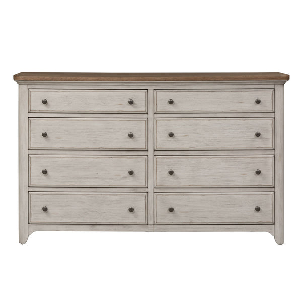 Farmhouse Reimagined - 8 Drawer Dresser - Antique White / Chestnut Tops
