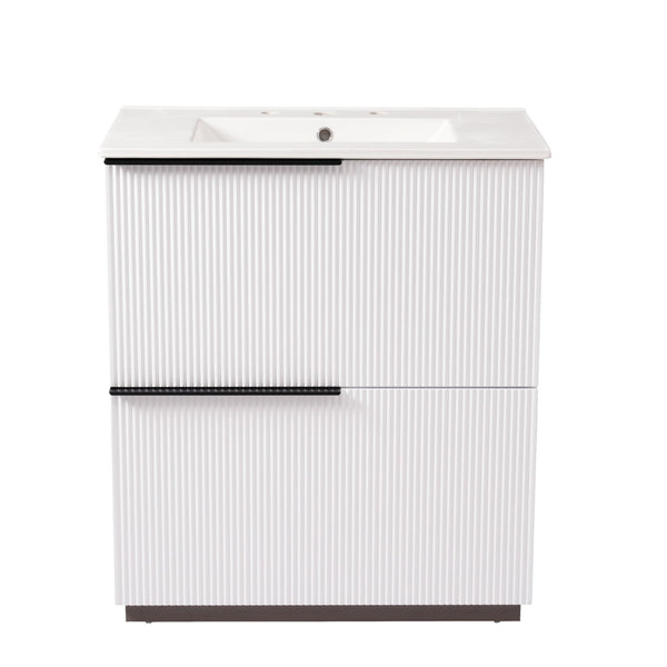 Fluted Bathroom Vanity With Ceramic Sink, Soft Close Slides
