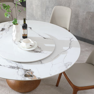 Dining Table, Round With Lazy Susan For Dining Room - Walnut / White