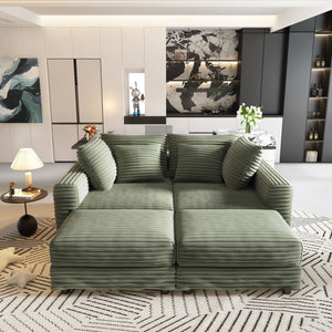 Convertible Deep Seat Sofa With Soft Pillows And Ottomans