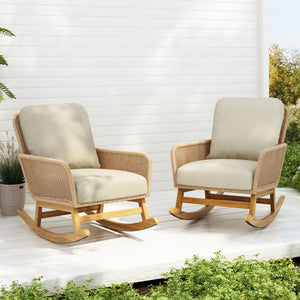 Contemporary Minimalist Wicker Rocking Chair With Soft Cushions And Durable Wooden Frame
