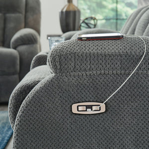 Observation - Reclining Power Sofa With Drop Down Table - Steel