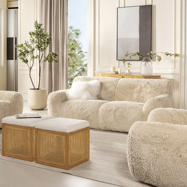 Summit - Faux Sheepskin Overstuffed Sofa - Cream Beige