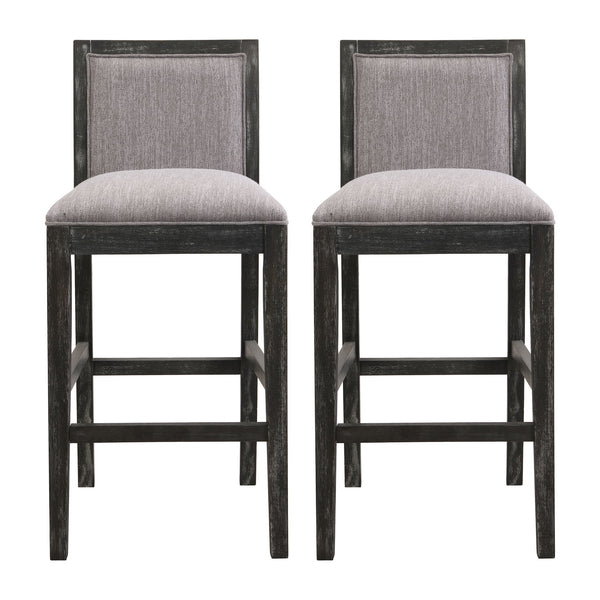 Bar Stools (Set of 2), Rubber Wood Frame, Retro Bar Chairs Suitable For Kitchen Island - Black / Gray