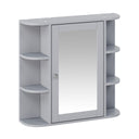 Bathroom Wall Storage Cabinet With Mirror And Adjustable Shelf, 6 Open Shelves