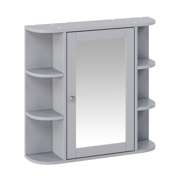 Bathroom Wall Storage Cabinet With Mirror And Adjustable Shelf, 6 Open Shelves