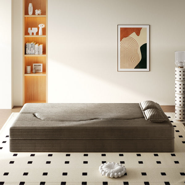 Modern Floor Sofa With 2 Pillows, Convertible Twin Size Folding Mattress For Living Room
