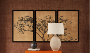 Tak Met Bloesem - Triptych Framed Print - Brown / Black