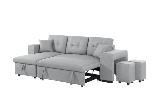 Daniel - Upholstered Reversible Sectional With Pull Out Loveseat - Light Gray