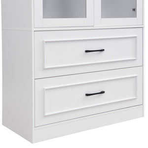 Arched Top Storage Cabinet With Fixed 2 Tier Shelves, 2 Large Drawers