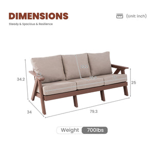 Outdoor Patio 3 Seat Sofa With Sunbrella Cushions - Brown