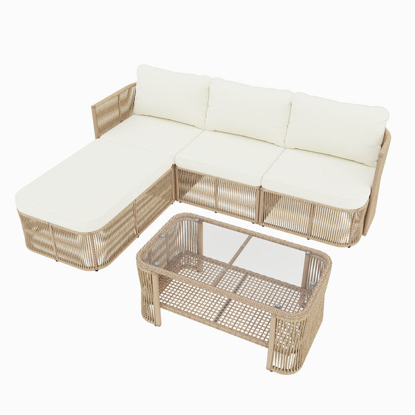 Outdoor Modular Conversation Sofa With Cushions And Coffee Table - Beige