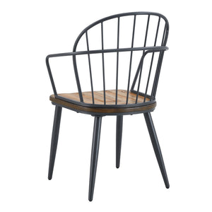 Industrial Inspired Indoor Dining Chair With Metal Legs And Birch (Set of 2) - Black / Natural