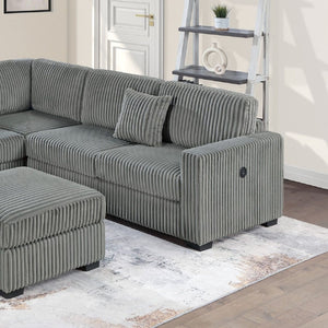 Upholstered L - Shaped 4 Piece Sectional Set With USB, Cocktail Ottoman