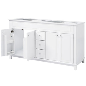 Bathroom Vanity Cabinet Only, 3 Drawers & 4 Doors & Double Layer Shelves - White