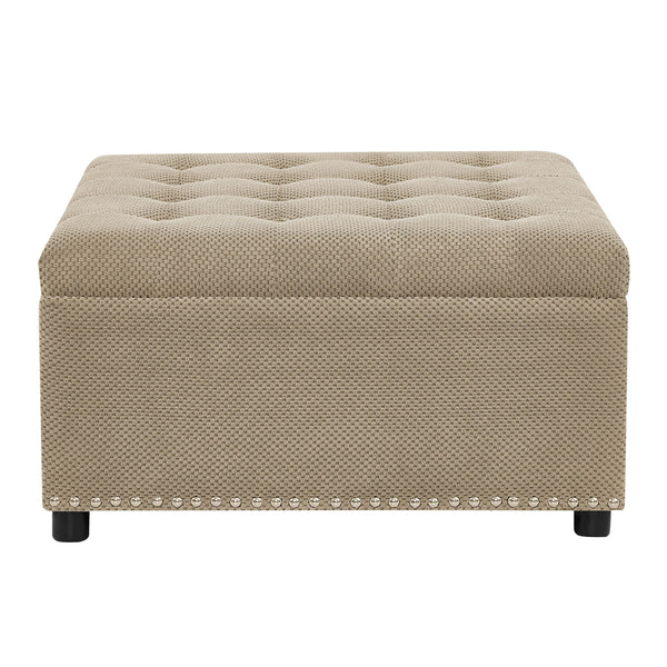 Square Tufted Storage Ottoman With Nailhead Trim