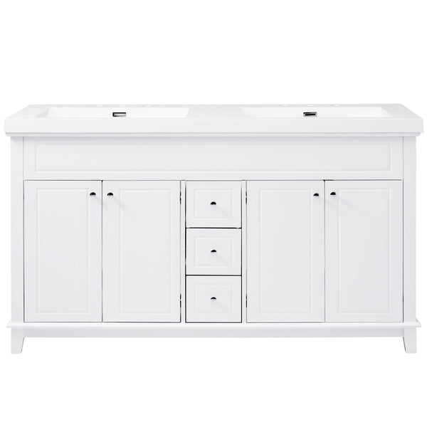 Bathroom Vanity With Double Sinks, 3 Drawers & 4 Doors - White