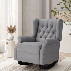 Sheila - Contemporary Fabric Tufted Wingback Rocking Chair - Gray
