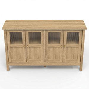 Buffet Cabinet With 4 Doors, Adjustable Shelves Handles - Natural