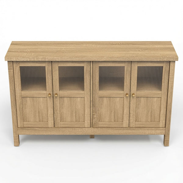 Buffet Cabinet With 4 Doors, Adjustable Shelves Handles - Natural