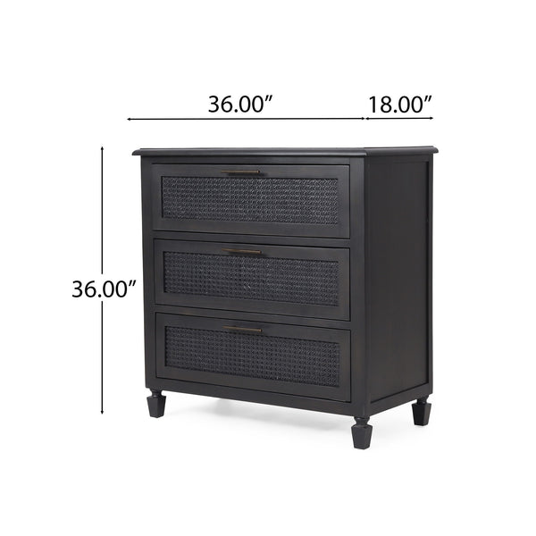 Newell - Cane 3 Drawer Dresser - Dark Gray