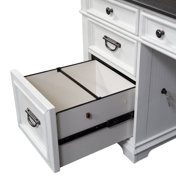 Allyson Park - L Shaped Desk With Hutch - Wirebrushed White / Charcoal