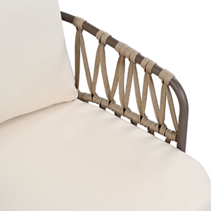 4 Piece Outdoor Patio Furniture Set, Metal Chairs With Woven Rope U Shaped Backrest