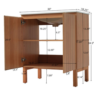 Bathroom Vanity With Sink, Minimalist Design, 45 Degrees Free Handle Doors - Antique Natural