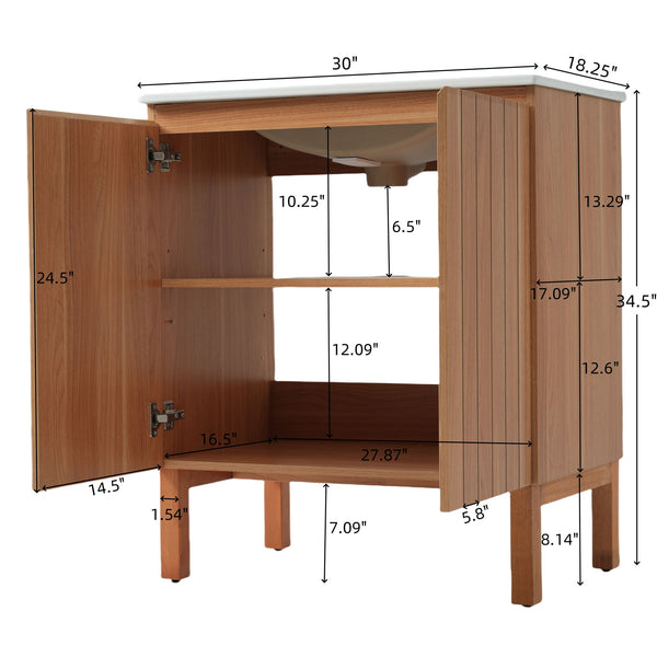 Bathroom Vanity With Sink, Minimalist Design, 45 Degrees Free Handle Doors - Antique Natural