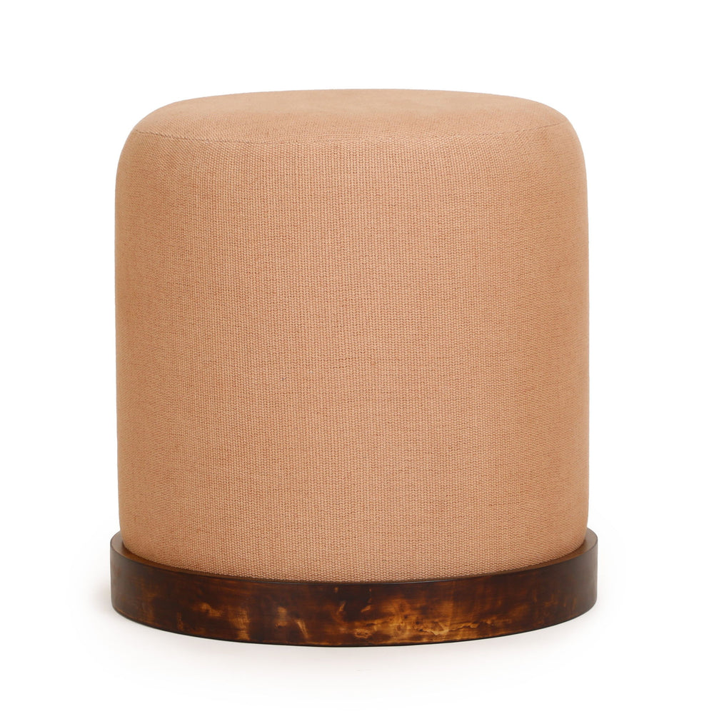 Como - Burl and Cotton Jute Designer Accent Stool - Peach