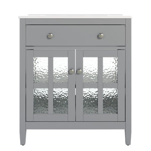 Bathroom Vanity With Ceramic Sink, Adjustable Shelf & Tip Out Tray