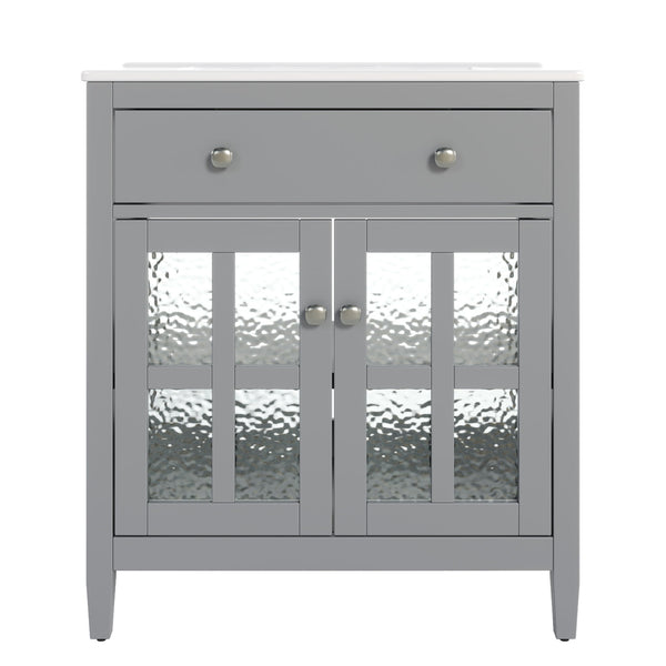 Bathroom Vanity With Ceramic Sink, Adjustable Shelf & Tip Out Tray