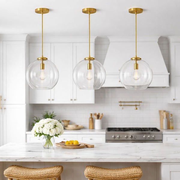 Gleam - Single Light Pendant Lamp With Clear Globe Satin - Antique Brass / Clear / Gold