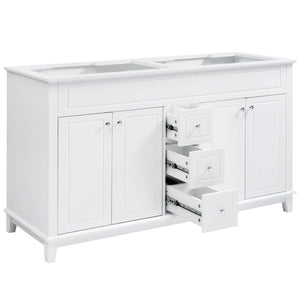 Bathroom Vanity Cabinet Only, 3 Drawers & 4 Doors & Double Layer Shelves - White