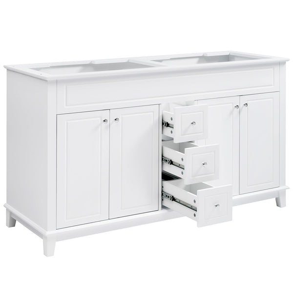 Bathroom Vanity Cabinet Only, 3 Drawers & 4 Doors & Double Layer Shelves - White