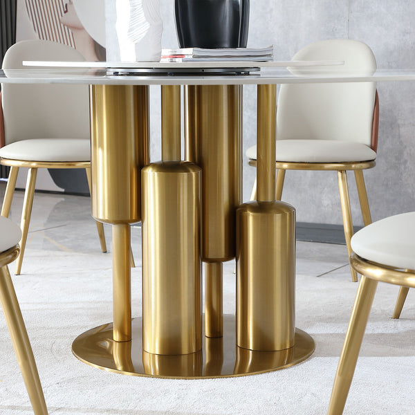 Dining Table, Round For Dining Room - Gold / Gold / White