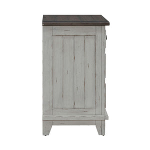 River Place - 3 Drawer Nightstand With Charging Station - Riverstone White & Tobacco