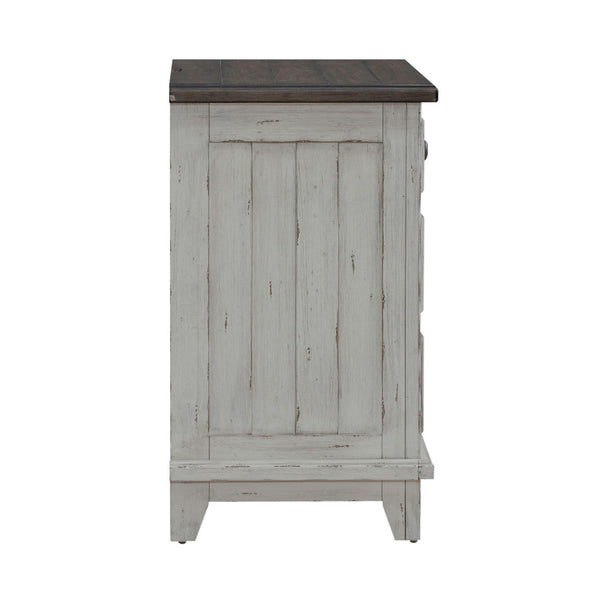 River Place - 3 Drawer Nightstand With Charging Station - Riverstone White & Tobacco