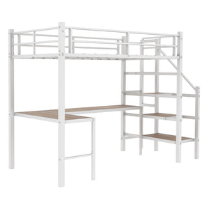 Loft Bed & L-Shaped Desk, Large Storage Space