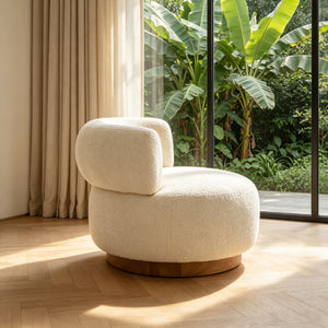 Swivel Accent Chair With Curved Backrest For Home Decor - Beige