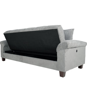 Adjustable Sofa With Hidden Storage And USB Port, Plush Cube Pattern Couch With Pillows - Gray