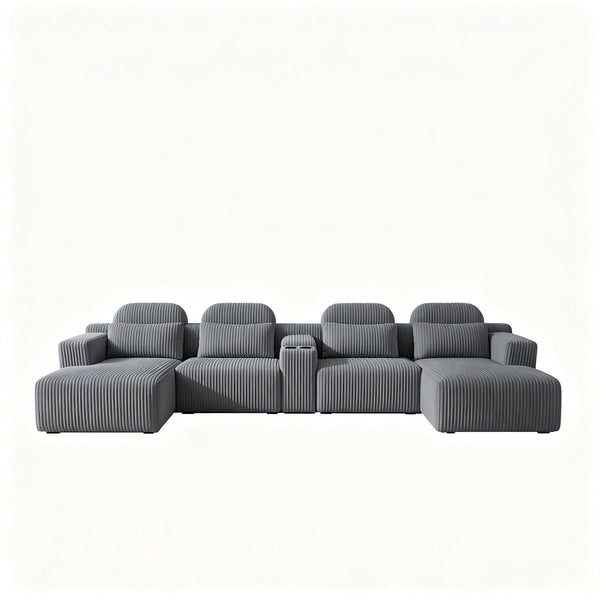 U-Shaped Sectional Sofa With Chaise Lounge And Cup Holders