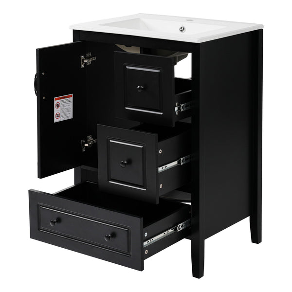 Retro Bathroom Vanity With Sink, Soft Closing Cabinet & Drawers