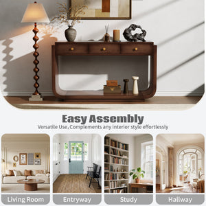 Console Table With 3 Drawers, Display Shelf, Curved Legs - Walnut
