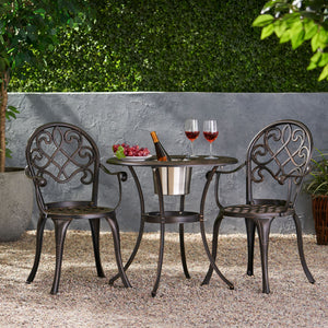 3 Piece Outdoor Aluminium Cast Bistro Set With Ice Bucket - Copper