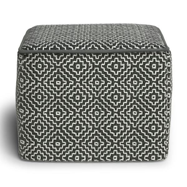 Briella - Square Woven Outdoor / Indoor Pouf - Gray / White