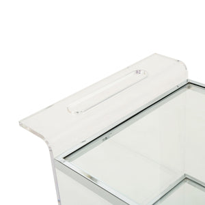 Elegant Acrylic Bar Cart With Tempered Glass Shelves And Rattan Metal Frame - Clear