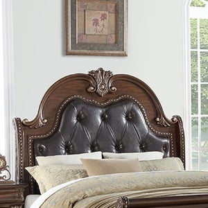 Bed & Carved Padded And Button Tufted Headboard